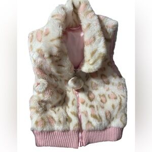 Toby Faux Fur Leopard Print Vest pink and brown with shimmer sz fits  7-14